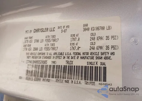 2008 Dodge Ram 1500 St/Sxt из США, поврежденный, VIN 1D7HA18N08S520985